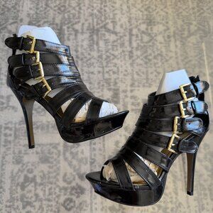 Anne Michelle HOTSHOT-04 Black Strappy Platform Heels Size 7.5